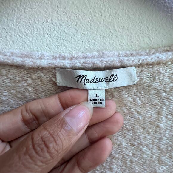 Madewell Merino Wool Blend V-Neck Cream Pullover Sweater Chic Green Striped Lg - Picture 5 of 7